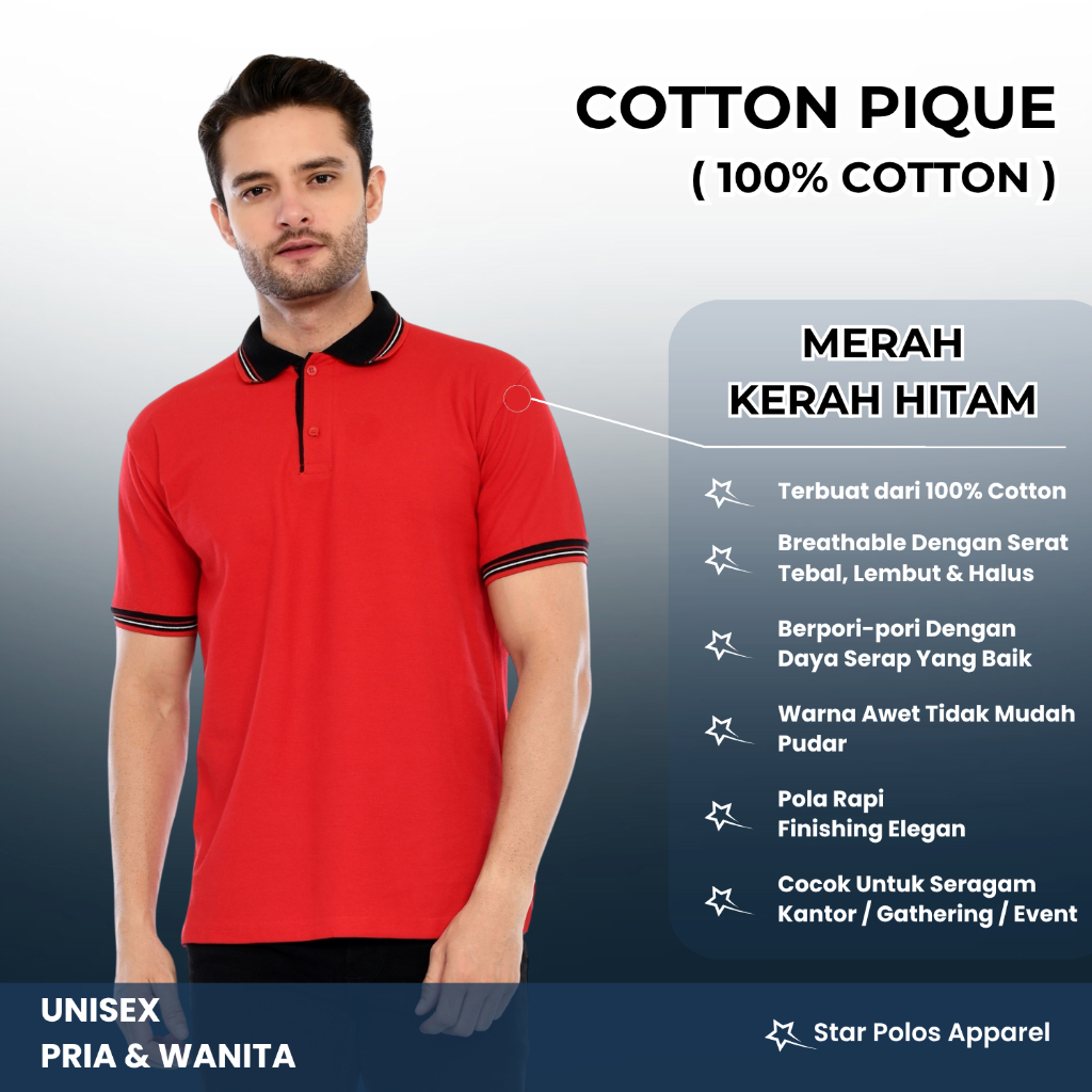 Kaos kerah/ poloshirt katun premium MERAH KERAH HITAM pendek pria wanita
