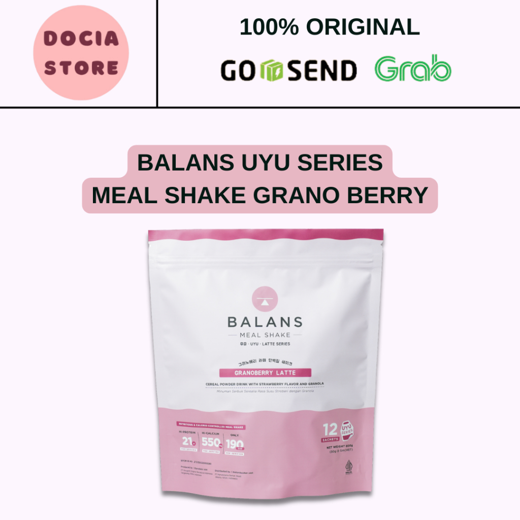 

DOCIA STORE | BALANS Meal Shake UYU Series | Granoberry Latte | Susu Protein & Tinggi Kalsium Rendah Kalori | 12s
