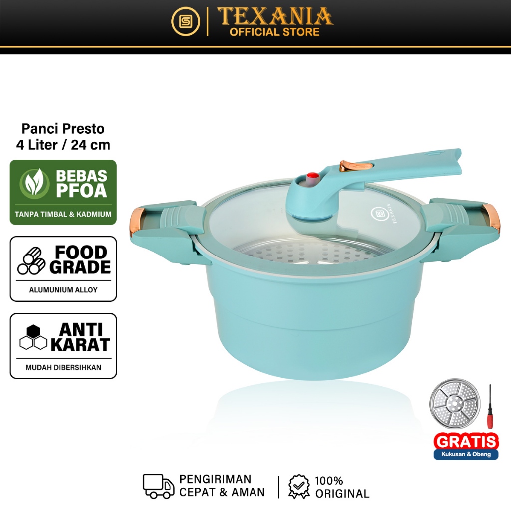 TEXANIA Panci Presto 4L 24cm Multifungsi Kukus Bahan Alumunium/Anti Lengket Free Obeng dan Kukusan