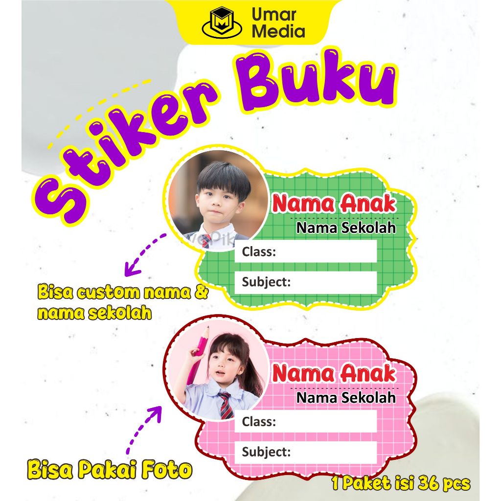 

Label Nama Buku Stiker Nama Bisa Pakai Foto Anak Sticker Buku Mapel Label Custom Nama Anak Stiker buku tulis