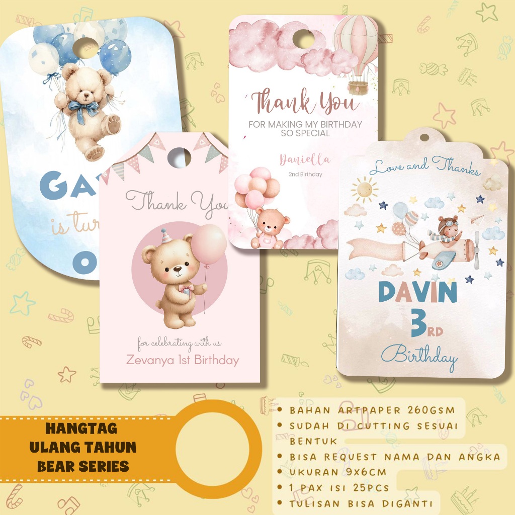Hang Tag Ulang Tahun Anak Custom - Hangtag Birthday Custom - Birthday Souvenir HangTag hangtag BEAR 
