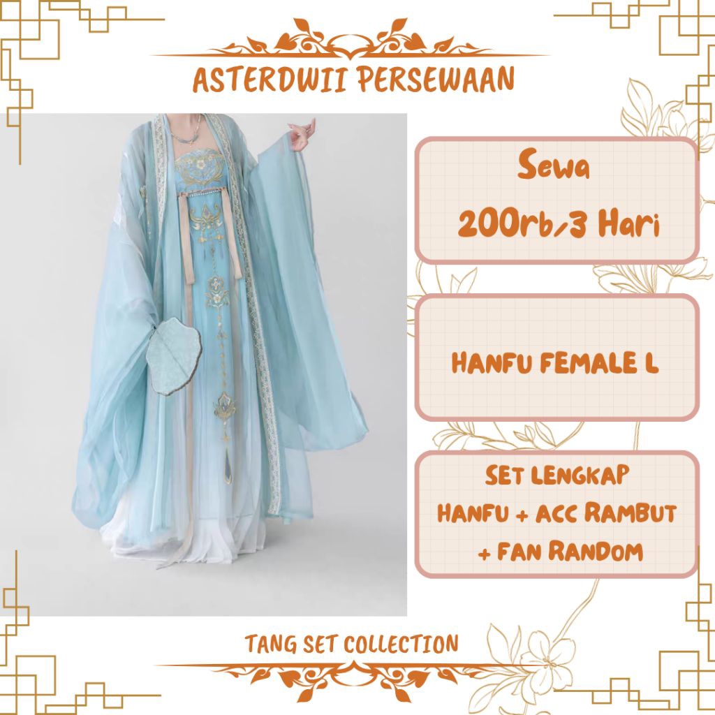 SEWA ATAU RENTAL HANFU BLUE PERMAISURI LANGIT