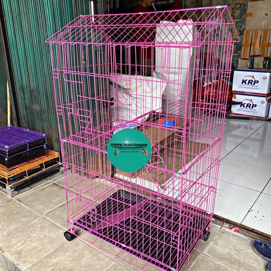 KANDANG KUCING TINGKAT 3 ATAP RUMAH