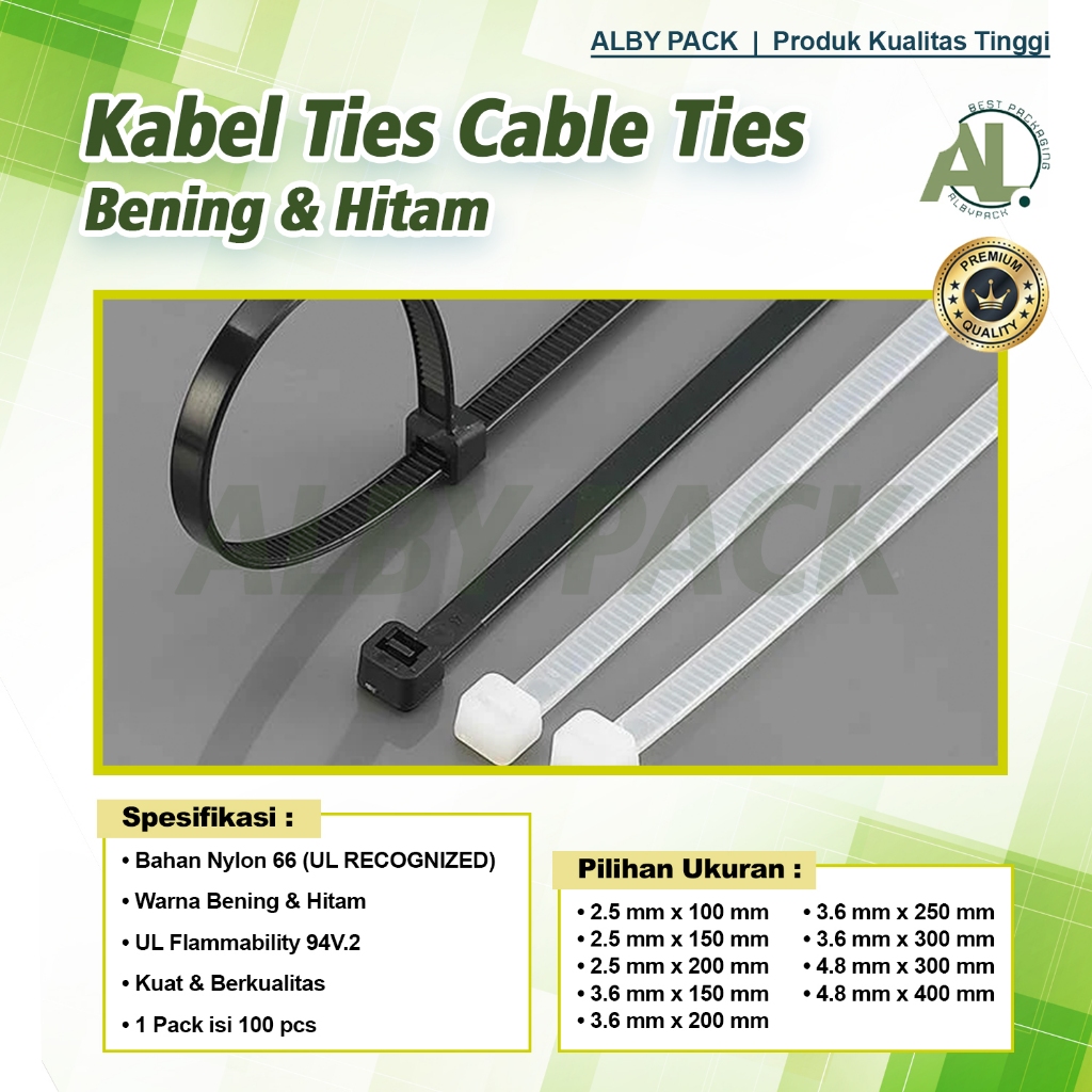 

Kabel Tis / Cable ties / Kabel Ties Hitam Bening 3.6 mm 1 Pack isi 100 Pcs Kualitas Premium