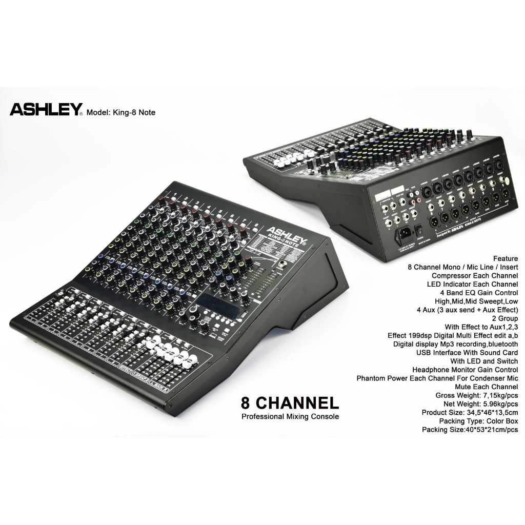 Mixer Ashley King 8 Note Original 8 Channel Interface USB - Bluetooth