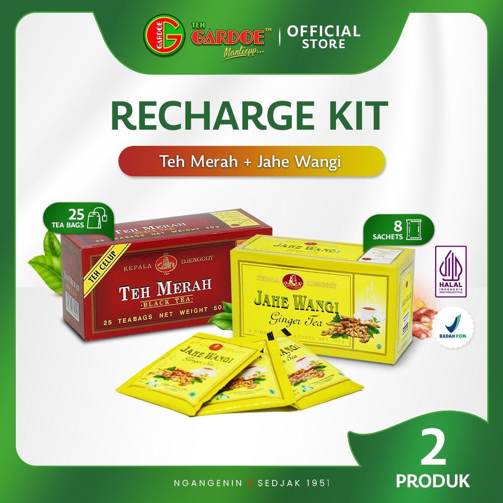 

(PROMO BUNDLING) - Kepala Djenggot Teh Merah Celup 25's 50 gr & Jahe Wangi 200 gr - RECHARGE KIT
