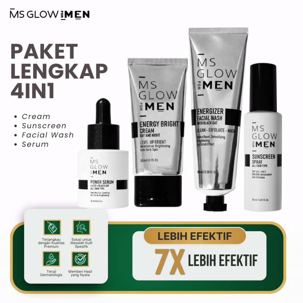 Ms Glow For Men Skincare Pria Berjerawat Berminyak Mencerahkan Wajah Ms Glow Men Paket Lengkap 4in1 