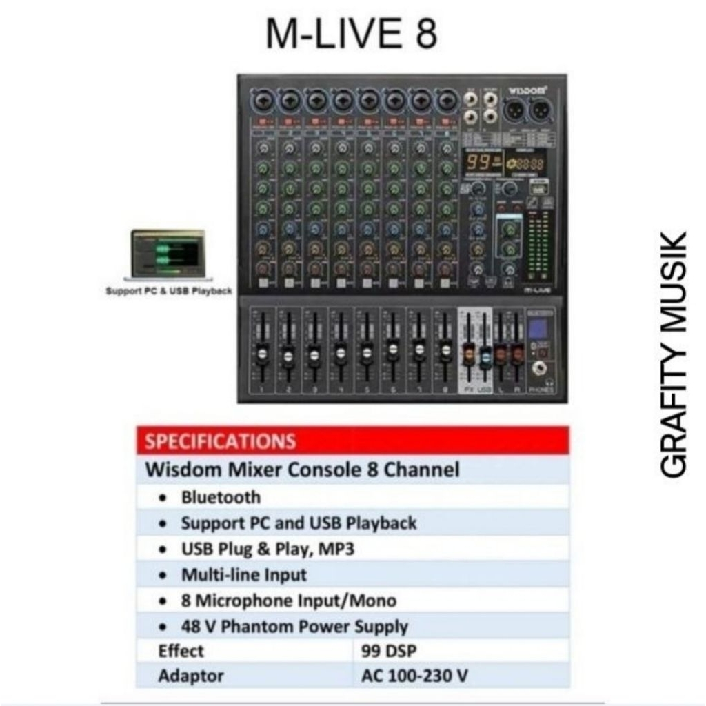 Mixer Wisdom 8 channel M Live8 Live 8 bluetooth