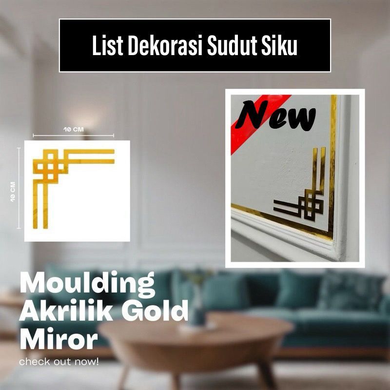 EG Stiker Dekor Sudut Siku Mirror Gold Wall Sticker Gold Dekorasi Motif Strip Hairline Dekor List Mo