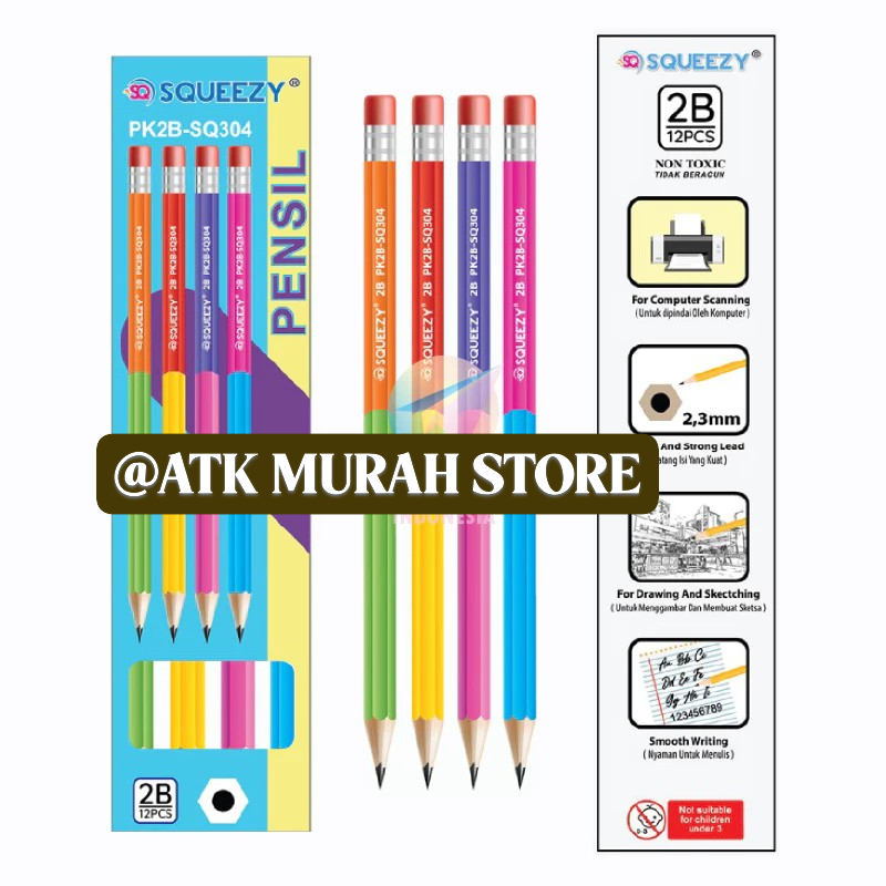 

[ATMS] JUAL 2 Pcs) Pensil Kayu Tulis Komputer Ujian Test Scoring 2B SQUEEZY-Color Warna Warni.