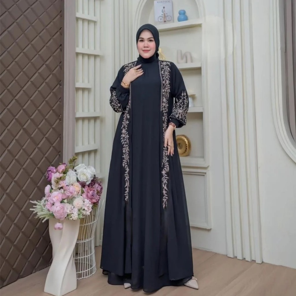 Mahra abaya set outer abaya sultan model mewah/baju lebaran model 2025/gamis kondangan terbaru 2025 