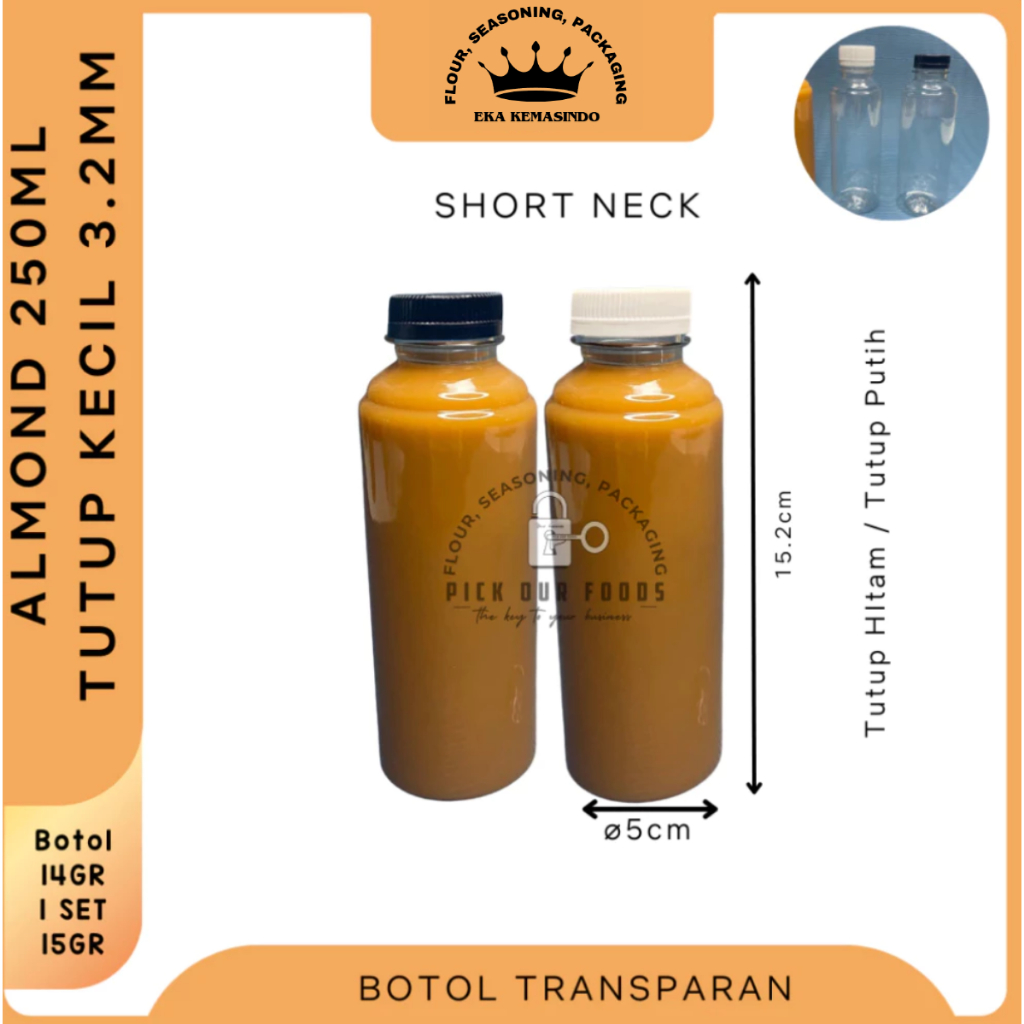Botol Almond 250 ml / Botol Plastik PET 250ml / Botol Minuman Plastik / Botol Kekinian