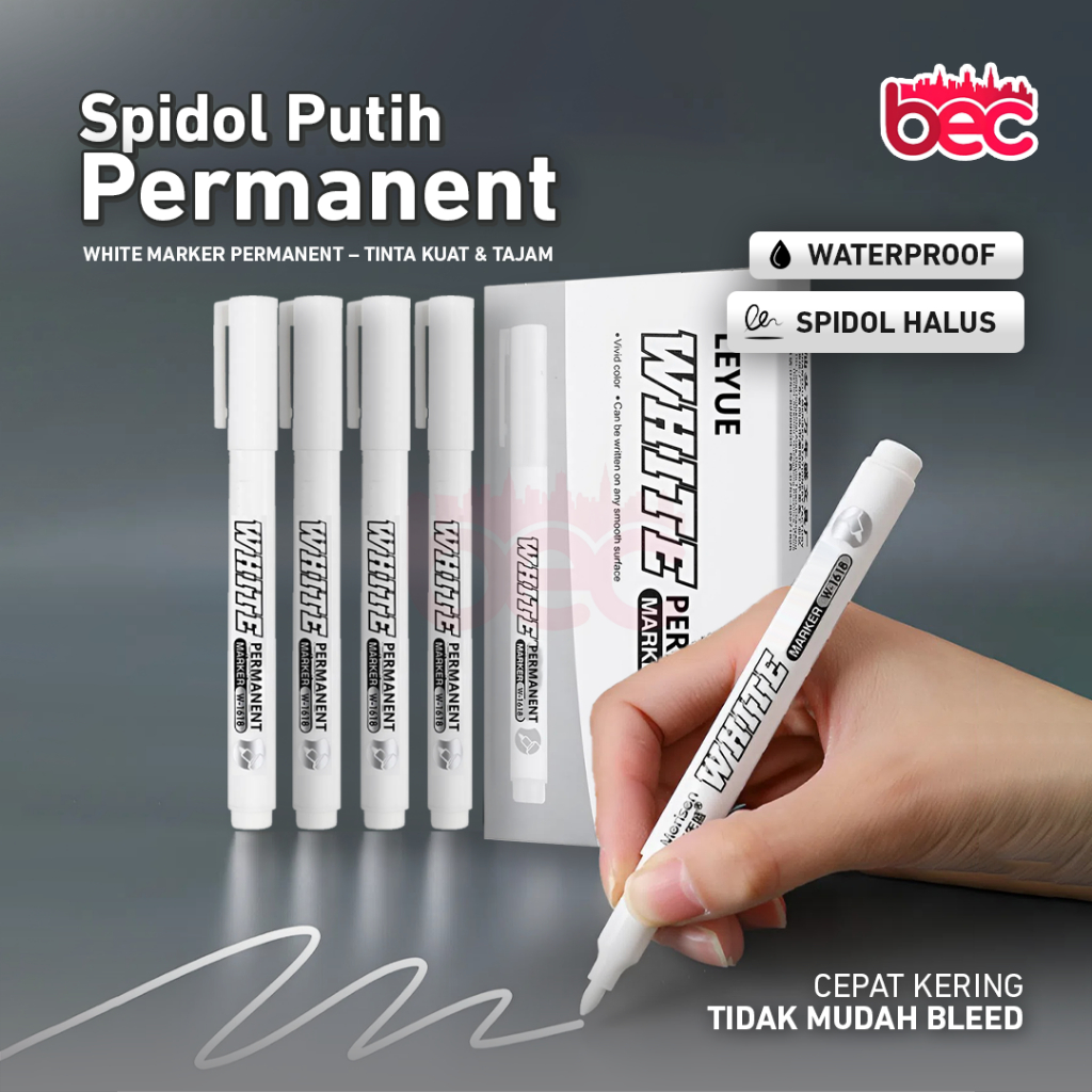 

[BEC] Spidol Putih Permanent Tinta Tajam & Tahan Air Cat Permanen Cepat Kering Pena Graffiti