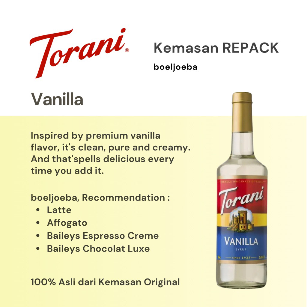 

Torani Vanilla Syrup Repack [30, 50, 100] g
