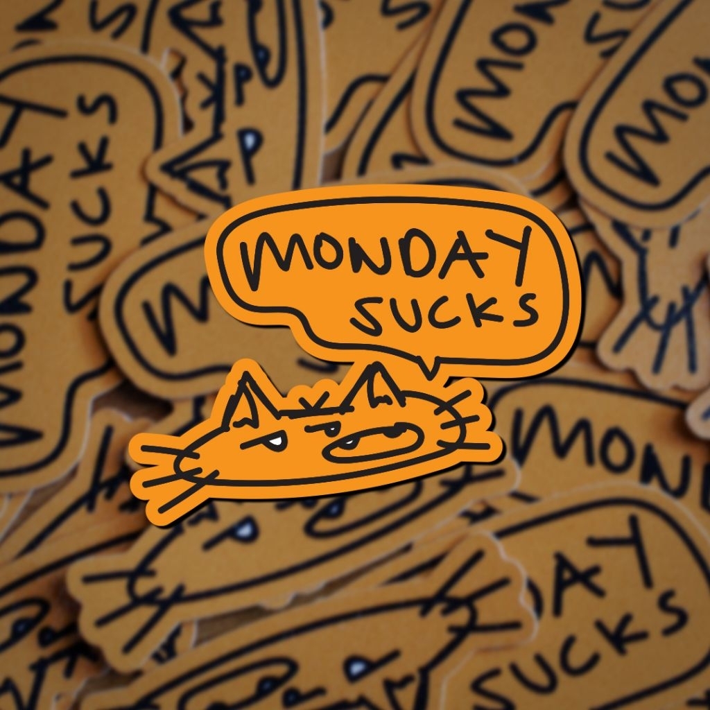 

MONDAY SUCKS" Cat Vinyl Sticker - STRAYKATZ