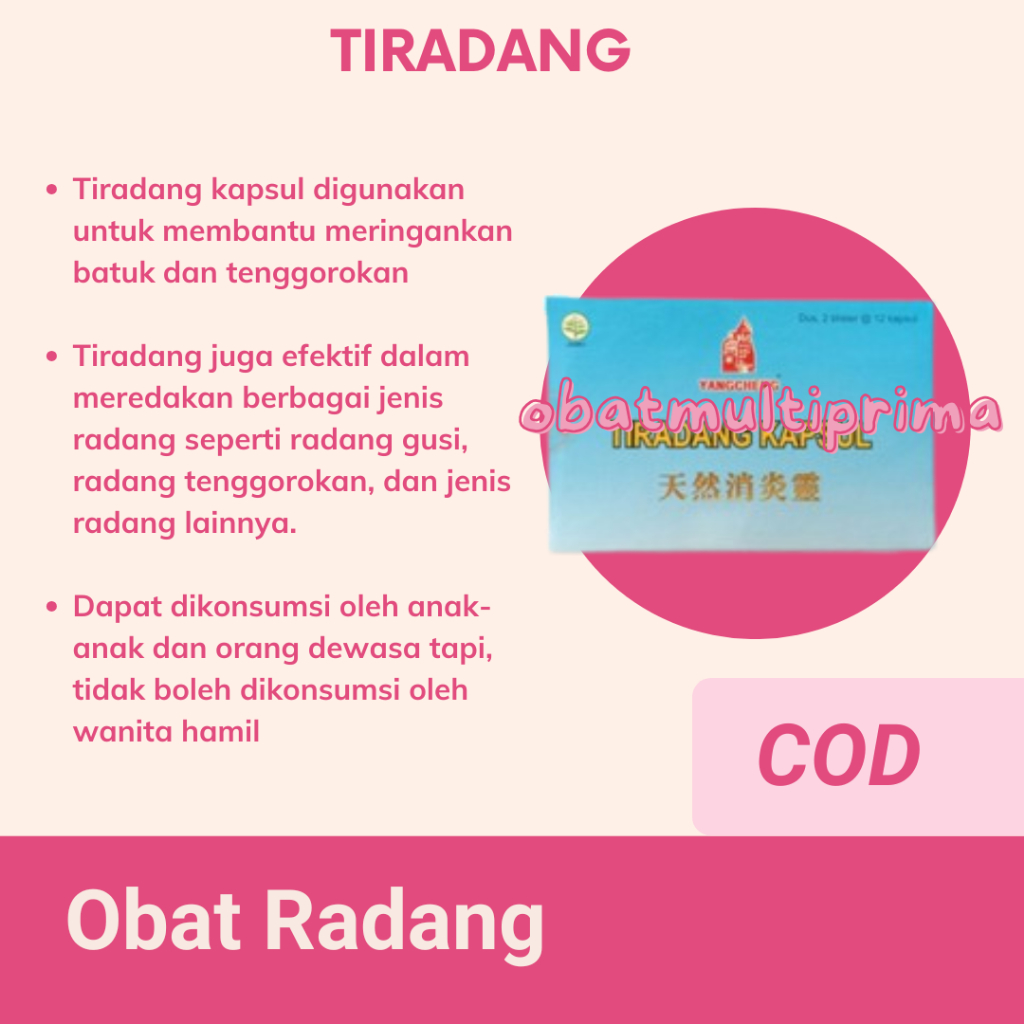Tiradang 24 Kapsul - Obat Herbal Cina Radang Tenggorokan Batuk Kering