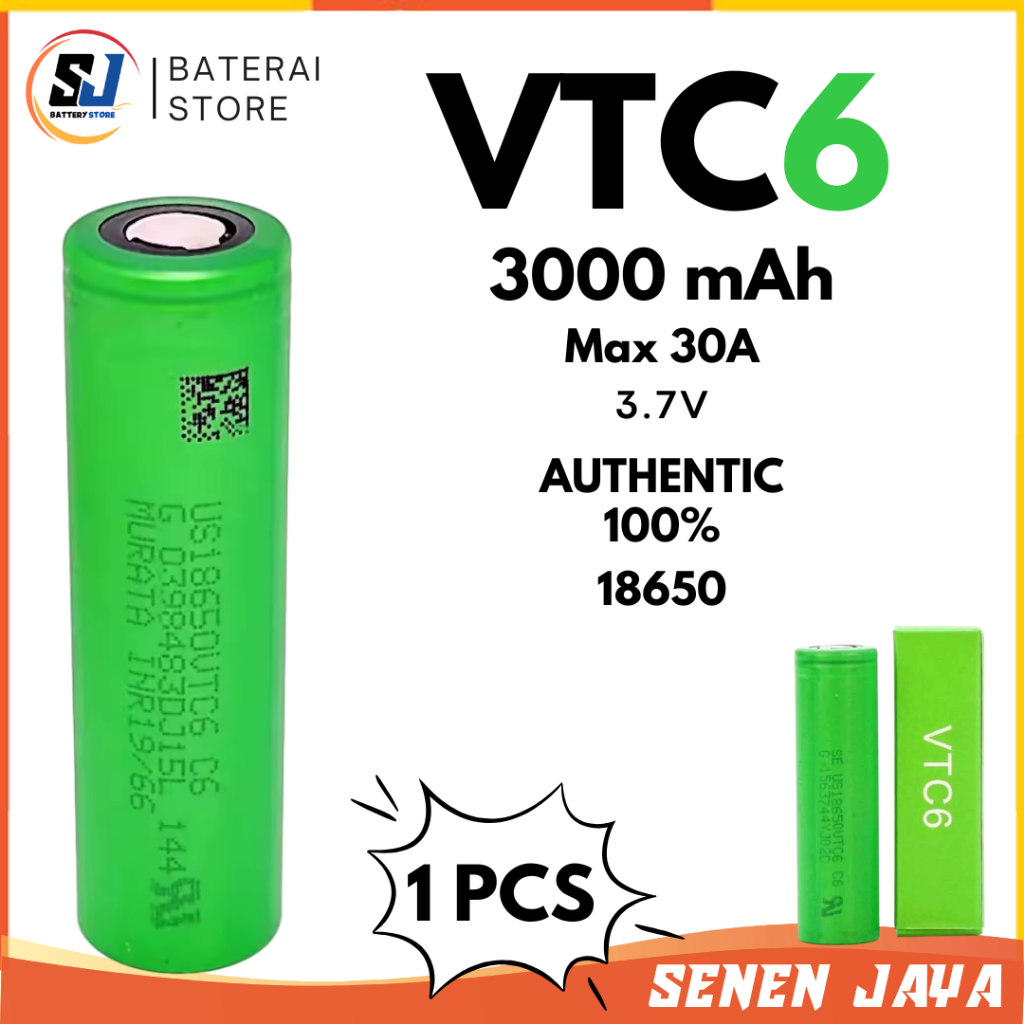 ORIGINAL BATERAI Sony VTC6 18650 3.7V 30A 3000mAh Baterai 18650 VTC6 SONY AUTHENTIC 100%