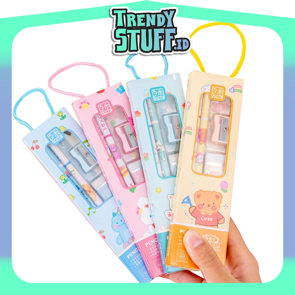 

TrendyStuff.id Stationery Karakter Set 5in1 Alat Tulis Anak Sekolah Penghapus penggaris Pensil Serutan Karakter Lucu Set Alat Tulis Anak Motif kartun S084