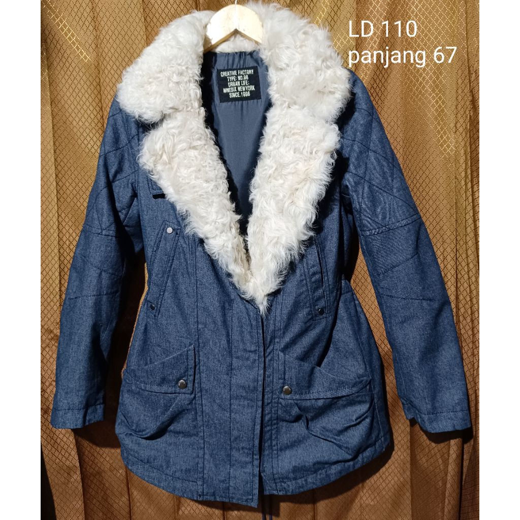 coat bulu asli coat bulas coat winter biru coat kerah bulu putih jaket gelembung jaket kanvas kerah 