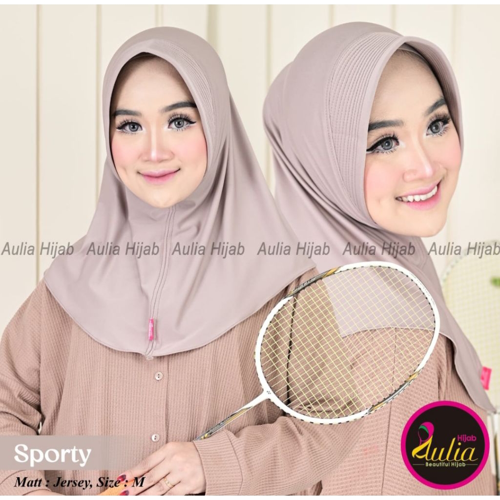 Hijab instan Bergo Sporty Aulia M Kerudung sport Hamidah ukuran M PAD TEBAL Pad BESAR Adem original 