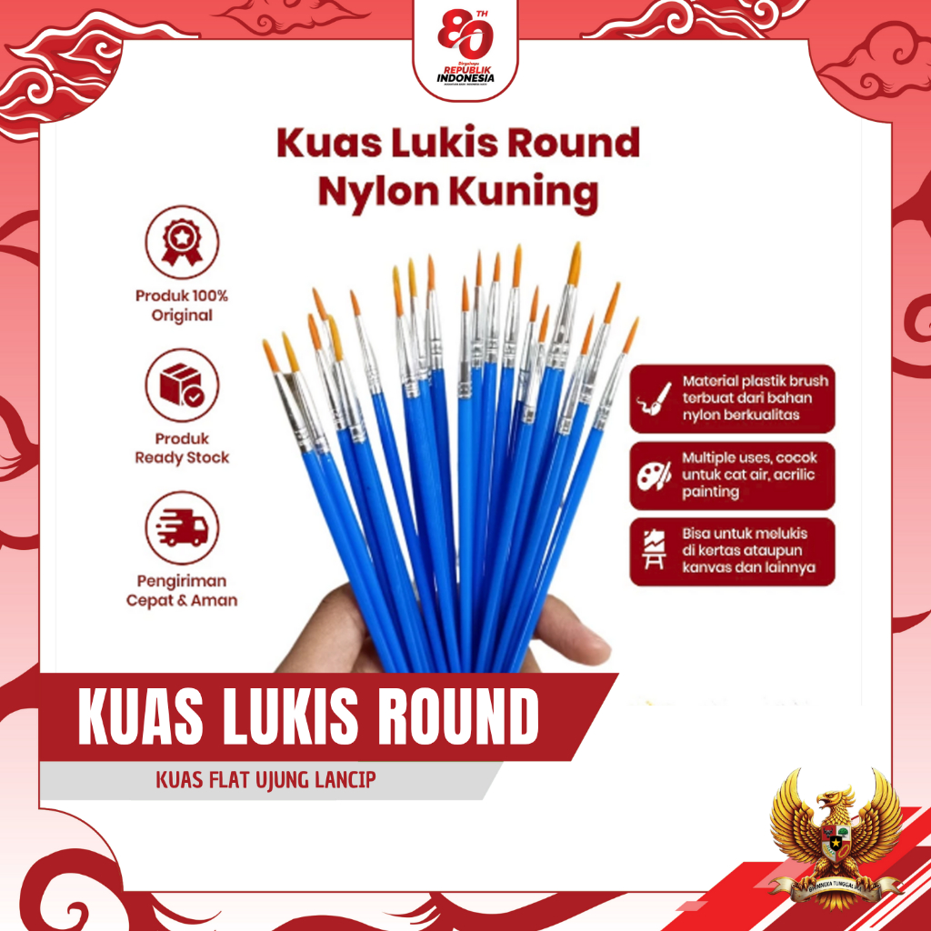 

Kuas Lukis Round Nylon Kuning Alat Melukis Cat Air Minyak Kanvas Paintbrush Painting Brush Canvas Art Acrylic Akrilik Palet Bahan 100% Lembut