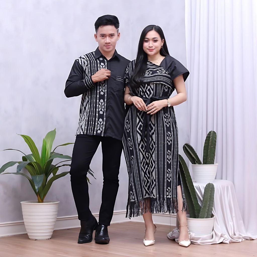 SET COUPLE BATIK TENUN AURORA TORAJA DRESS TENUN PREWEDDING KEMEJA TENUN MOTIF TORAJA BAJU NATAL TER