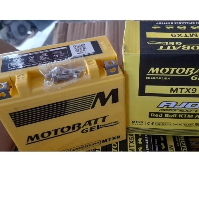 Aki Motor Merk Motobatt Asli type MTX9 MF/Kering untuk Suzuki Thunder, Kawasaki Eliminator 175, Baja