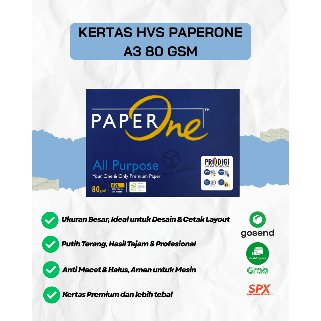 

Kertas HVS A3 PAPERONE 80 Gsm isi 1 Rim (500 Lembar)