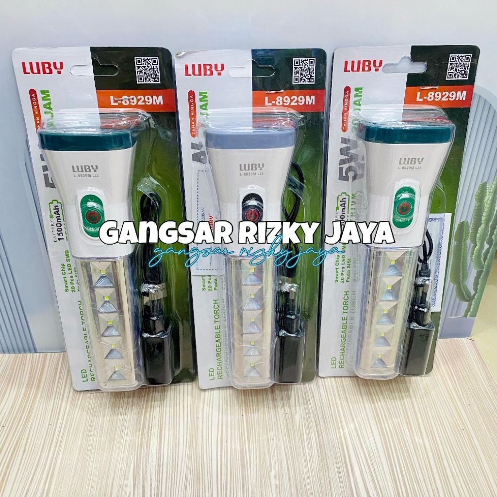 [GRJ] - senter tangan LED LUBY L 8929M 5W 1500mAh LITHIUM smart chip & 20 LED SMD pada semua sisi LE