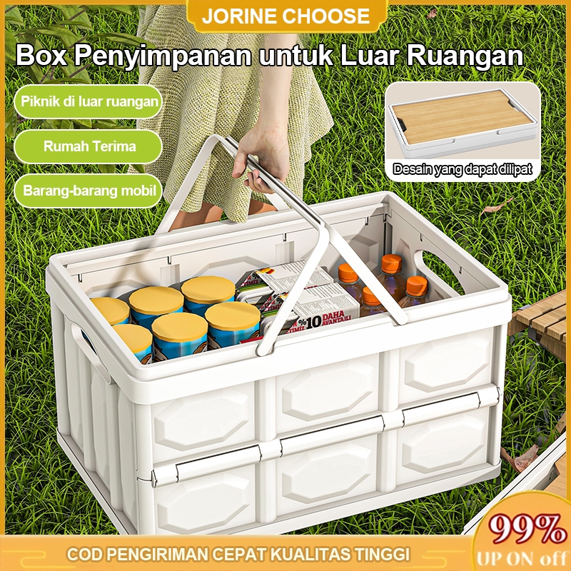 Jorine Choose Kotak Penyimpanan Penutup Kayu Multifungsi Kotak Penyimpanan Lipat Kotak Piknik Berkem