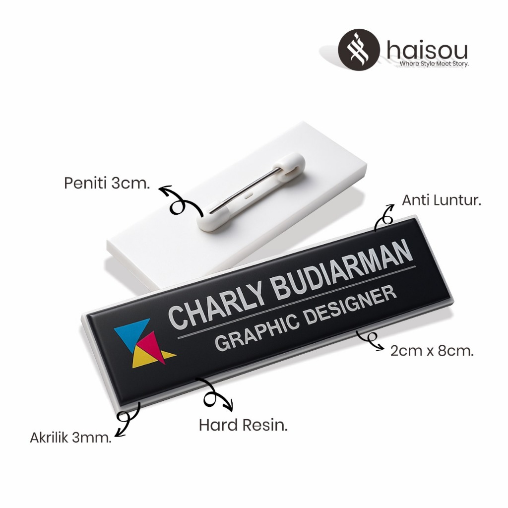 

Name Tag /Nama Dada /Akrilik-Kuningan-Stainless-Peniti-Magnet – Untuk Kantor / Seminar