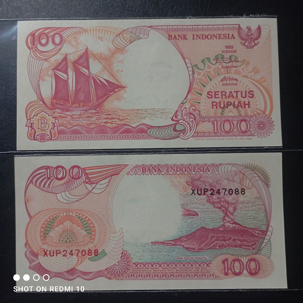 seri x uang kertas 100 rupiah pinisi 1992 baru gres asli