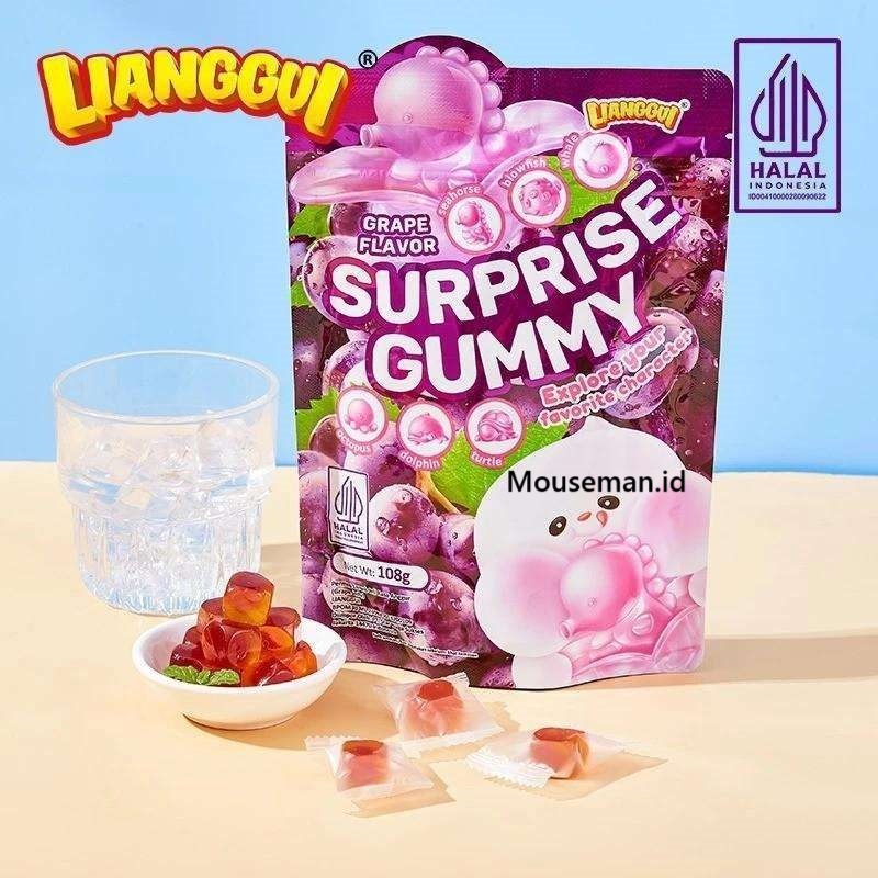 

LIANGGUI GRAPE Jelly FLAVOR seahorse blowfish whale octopus dolphin turtle SURPRISE GUMMY Explore your favorite character Permen Lunak Jeli Rasa Anggur 108gr