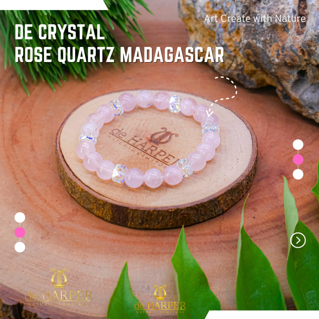 [Gelang Batu Asli Natural] de HARPER model de Crystal Rose Quartz Madagascar
