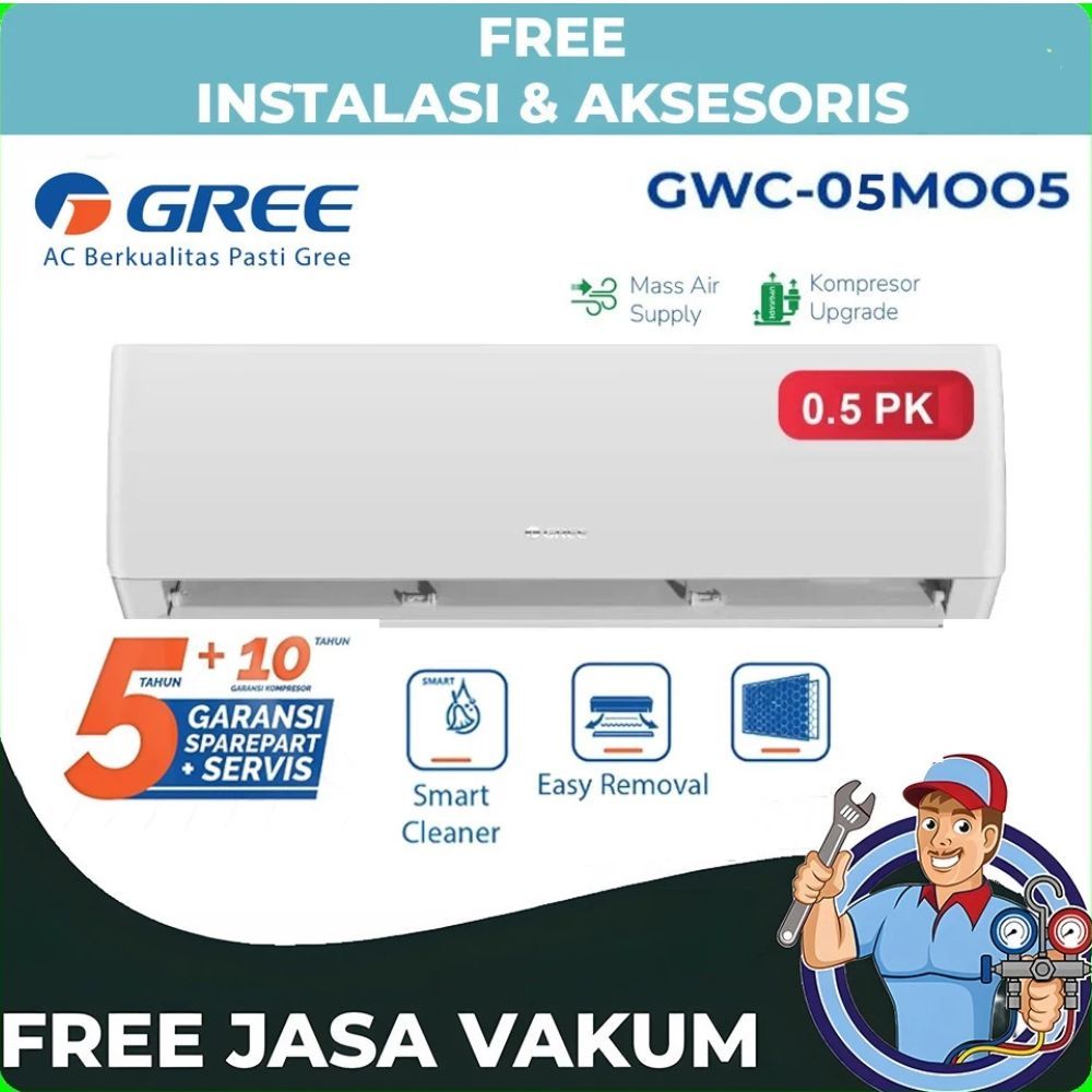 Ac Gree 1/2 Pk + Pemasangan Gree Gwc-05n1a Deluxe Series - Garansi 10 Th