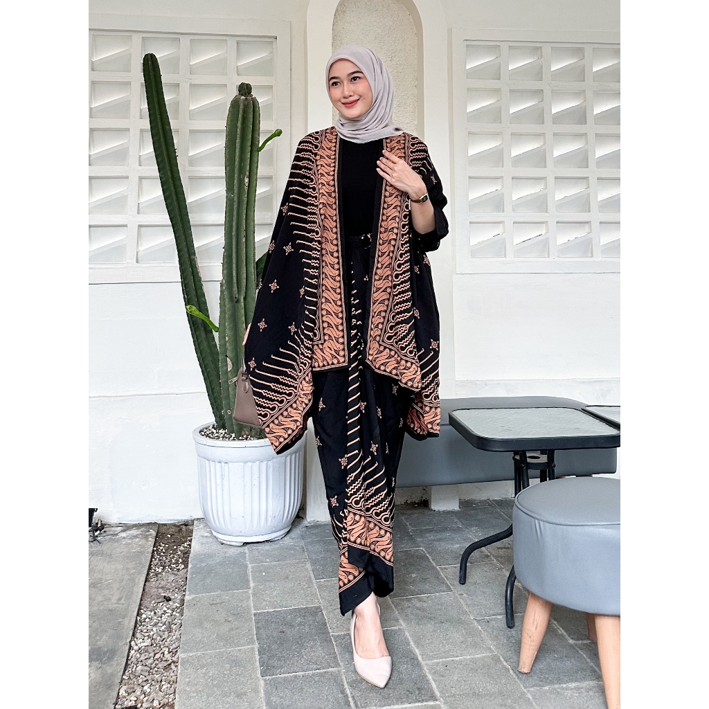 OUTFIT KONDANGAN SIMPEL ONE SET BATIK OUTER ROK LILIT KIMONO WANITA RAYON