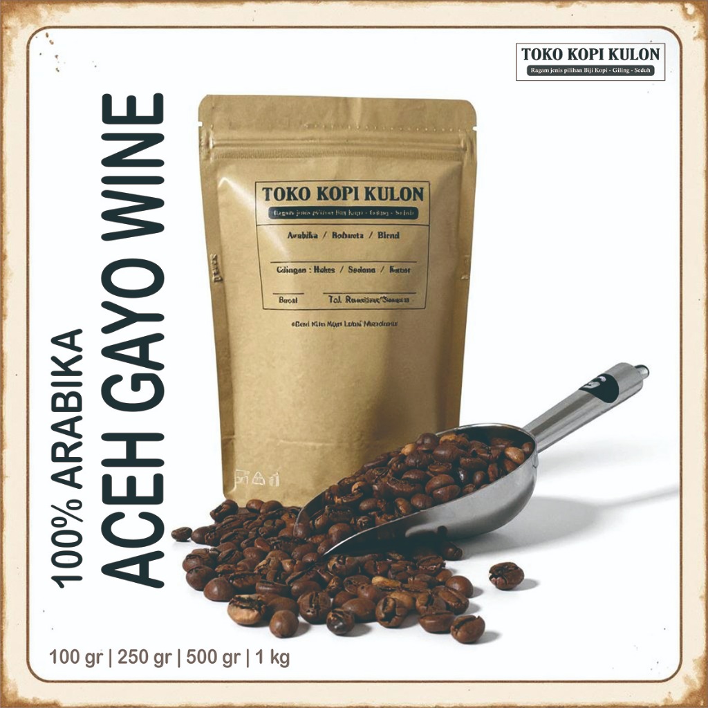 

ARABIKA ACEH GAYO WINE - Toko Kopi Kulon - Giling Halus/Medium/Kasar - 100 gram