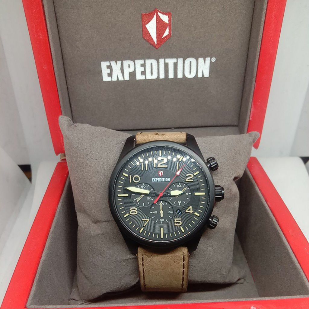 Jam Tangan EXPEDITION (E6670M) Crono tali kulit warna Coklat dan abu-abu (Original)