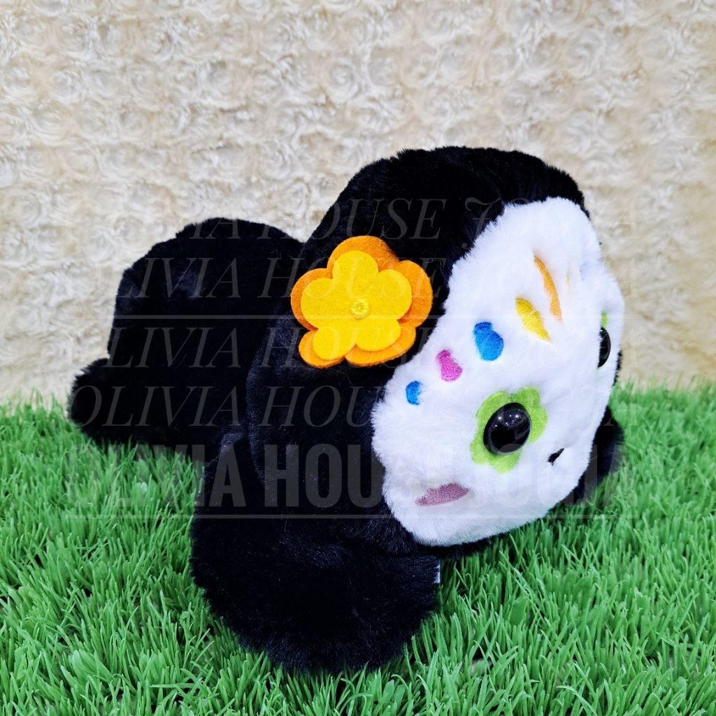 Boneka Sugar Skull Hitam Boneka Lying Tengkorak Hitam Pipi Pink Boneka Halloween Sugar Skull Hitam