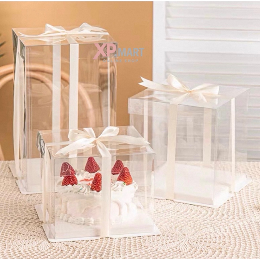 Cake Box Mika Dus Kotak Mika Kue Cake Segi Bening Transparan 26x26xT30CM