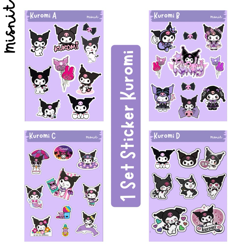 

Sticker Sheet Pack Kuromi isi 4 Lembar- Bahan Vinyl Kiss Cut ukuran A5 // A6 Tahan Air