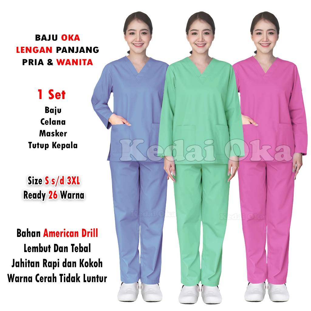 Baju Oka Jumbo - Baju Oka Lengan Panjang - Baju OK Perawat - Seragam Jaga Dokter Perawat Bidan - Bah