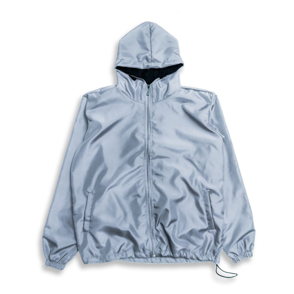 [BESTSELLER]JAKET RUNNING POLOS SILVER  UNISEX CASUALOUTFIT/JAKET PARASUT POLOS JUMBO PRIA WANITA BI