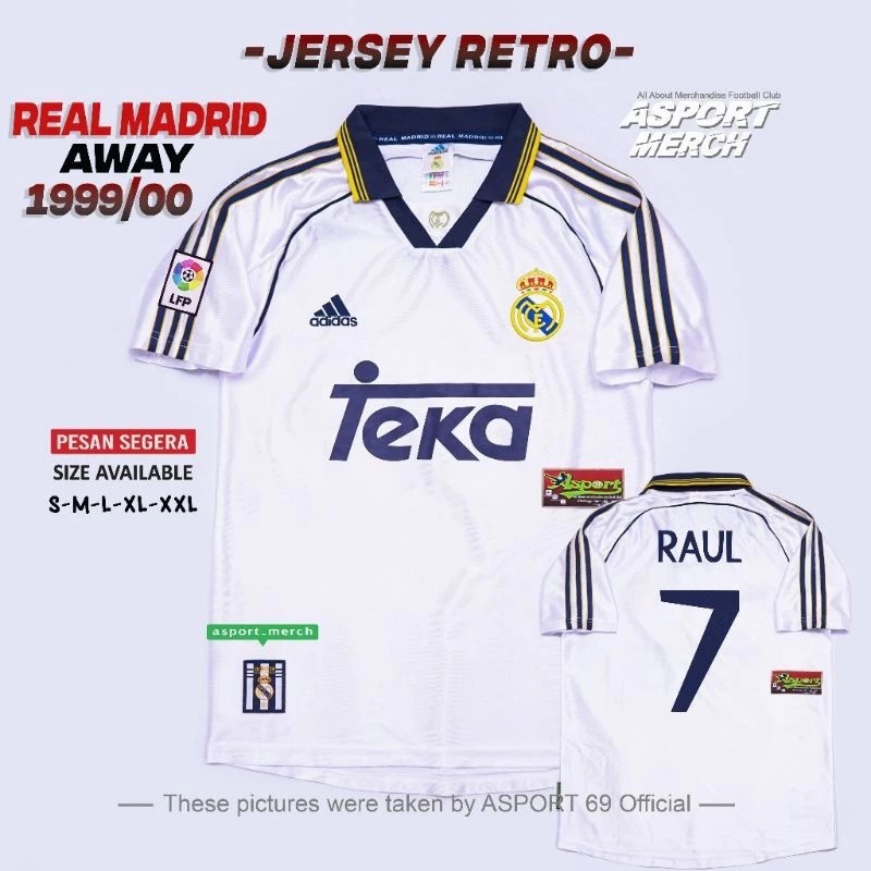 JERSEY BOLA RETRO MADRID RETRO HOME 1999 2000 JERSEY MADRID RETRO TEKA WHITE 99 2000