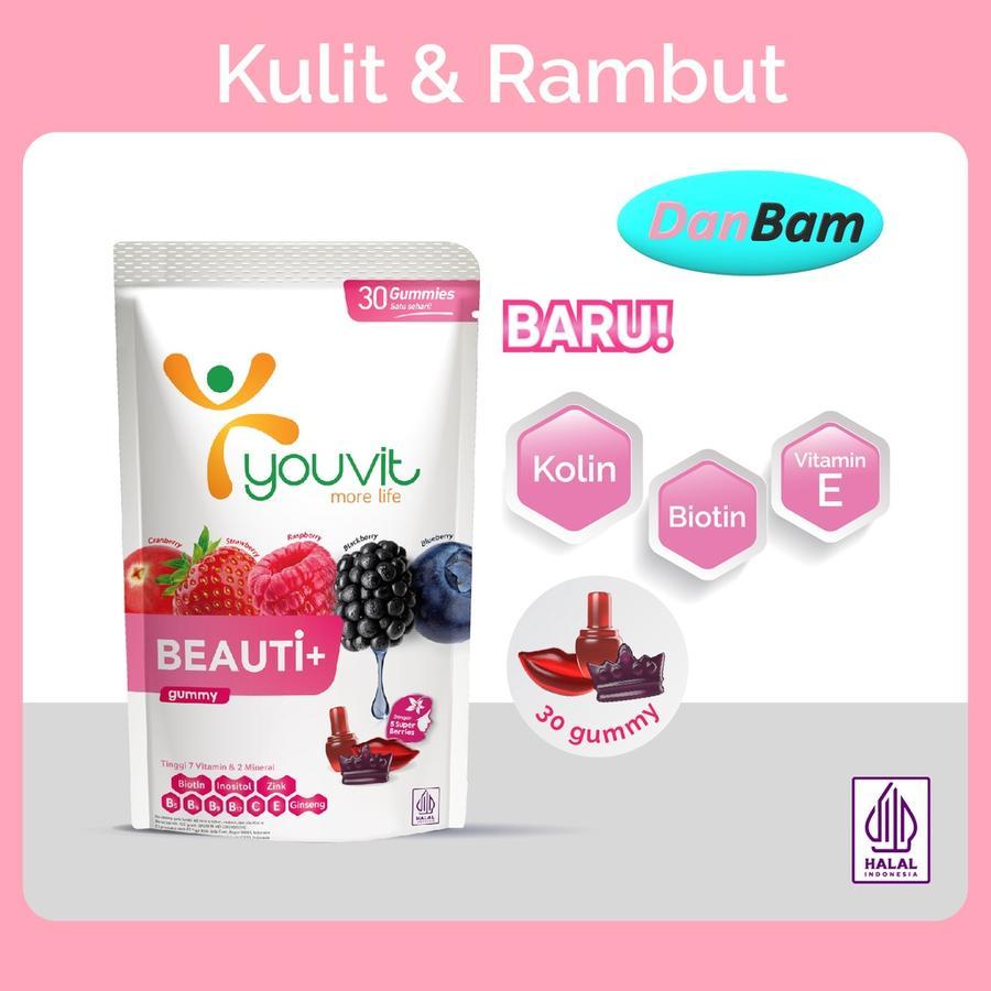 Youvit Beauti+ 1 Pouch (30 Hari) dengan Kolin, Biotin & Vitamin E / Biotin