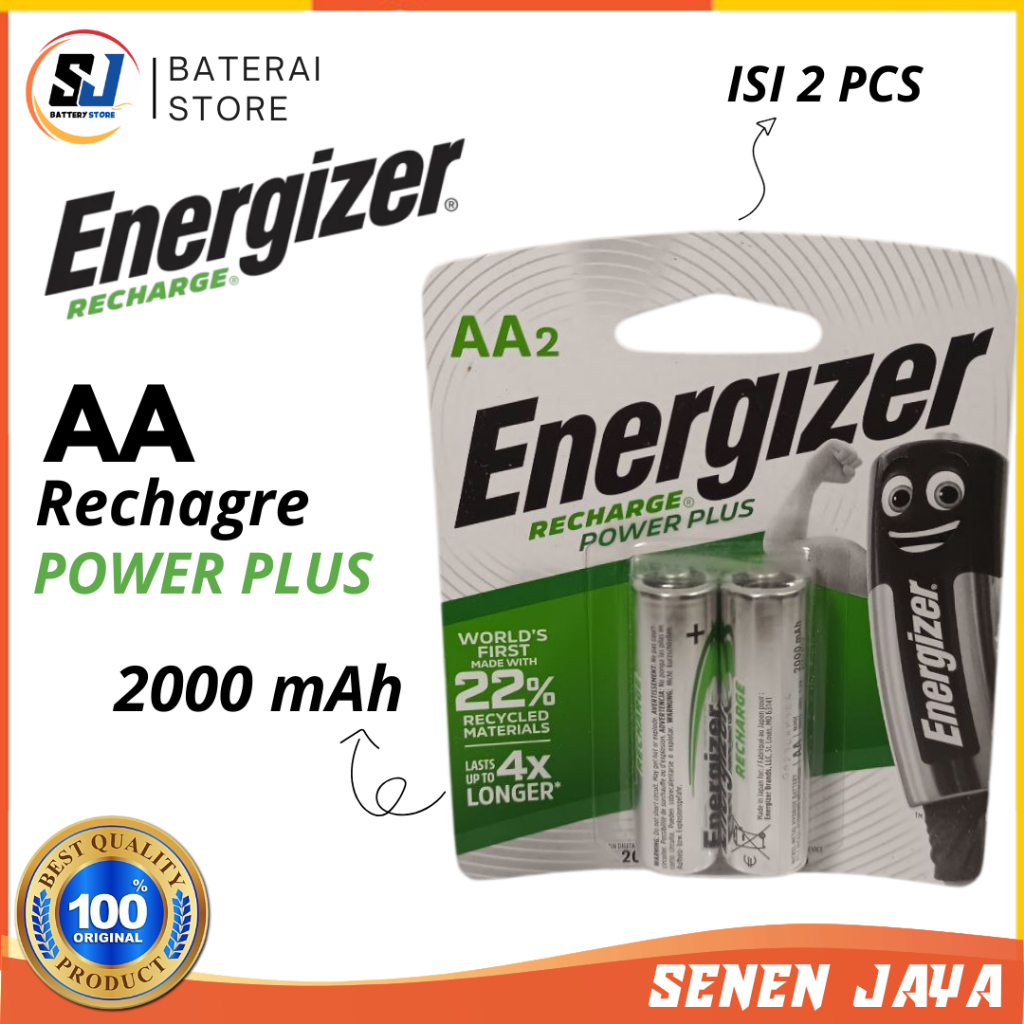 ORIGINAL ENERGIZER Baterai Cas AA Energizer Recharge 1.2V 2000 mAh 2 PCS Baterai Cas AA Energizer Re