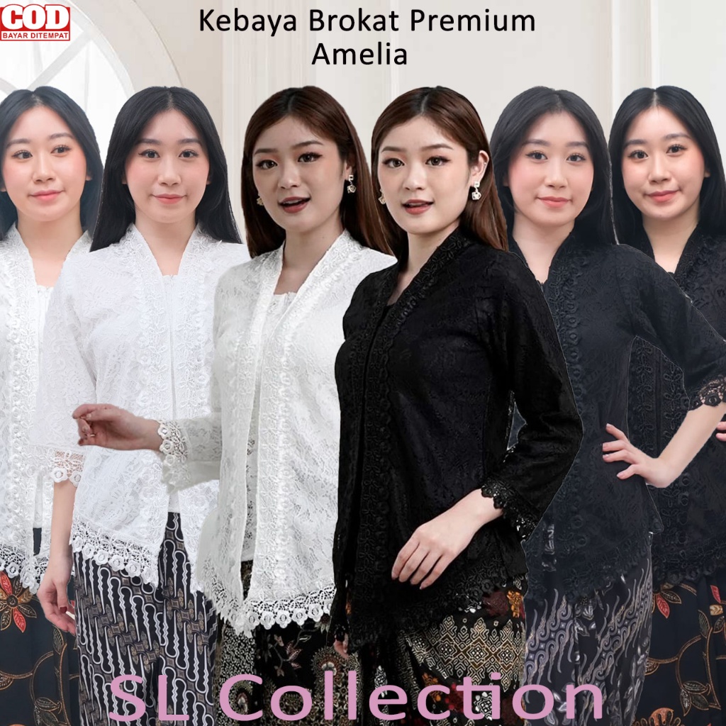 Atasan Kebaya Brokat Premium Remaja Dewasa Full Motif Bunga Elegan Mewah Busui Warna Hitam Putih