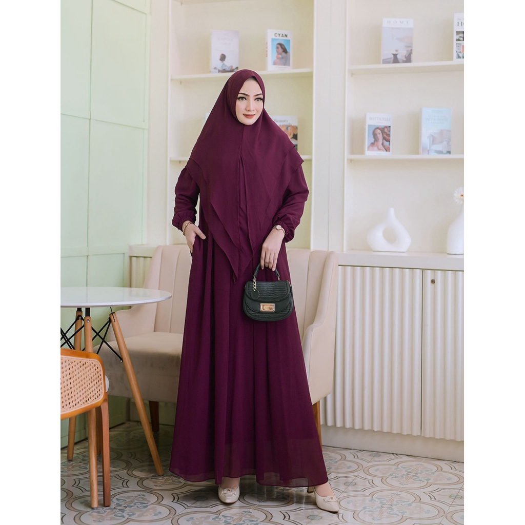 Yana dress gamis syari, gamis burgundy, gamis syari butik, gamis syari murah, gamis import, gamis bu