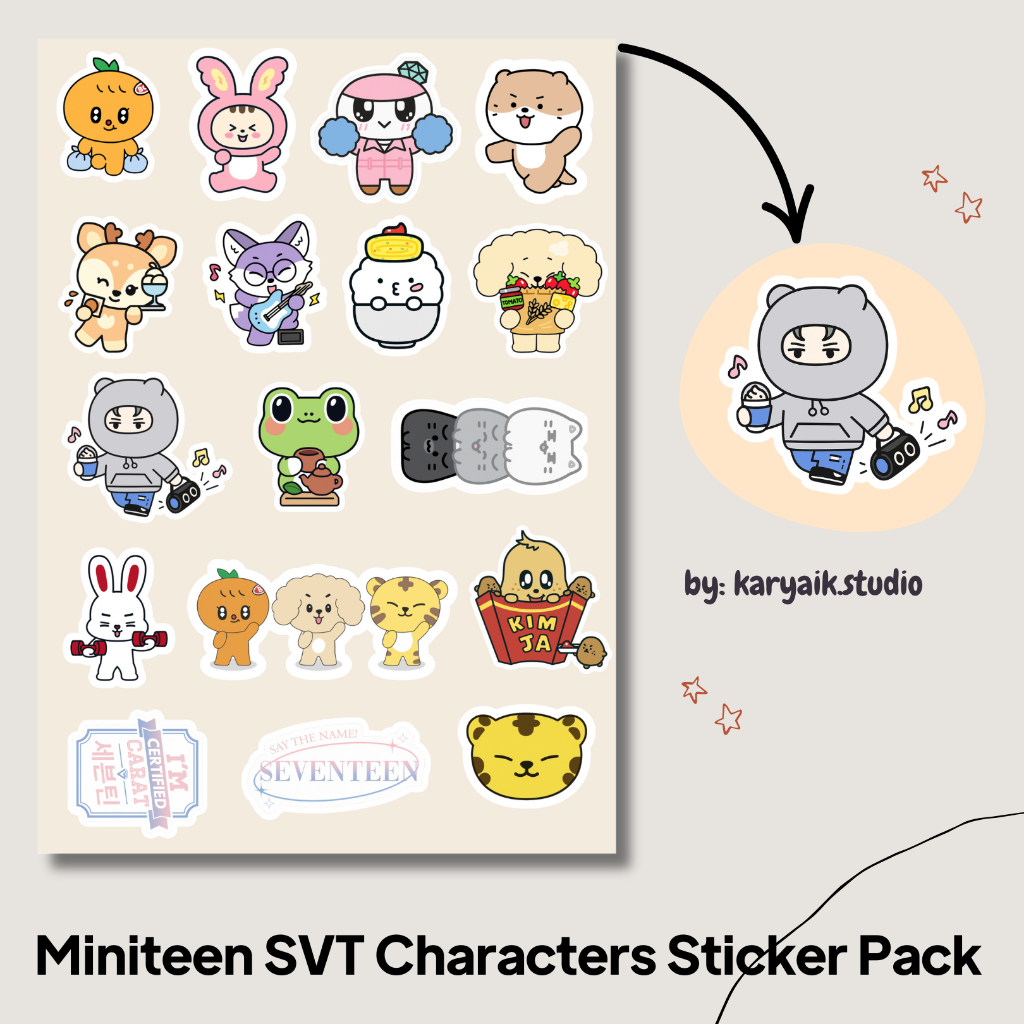 

Miniteen SVT Characters Sticker Pack - Vinyl Aesthetic A6 | Stiker Planner, Laptop, Jurnal