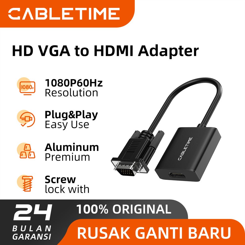 CABLETIME VGA to HDMI Adapter Converter FHD 1080p